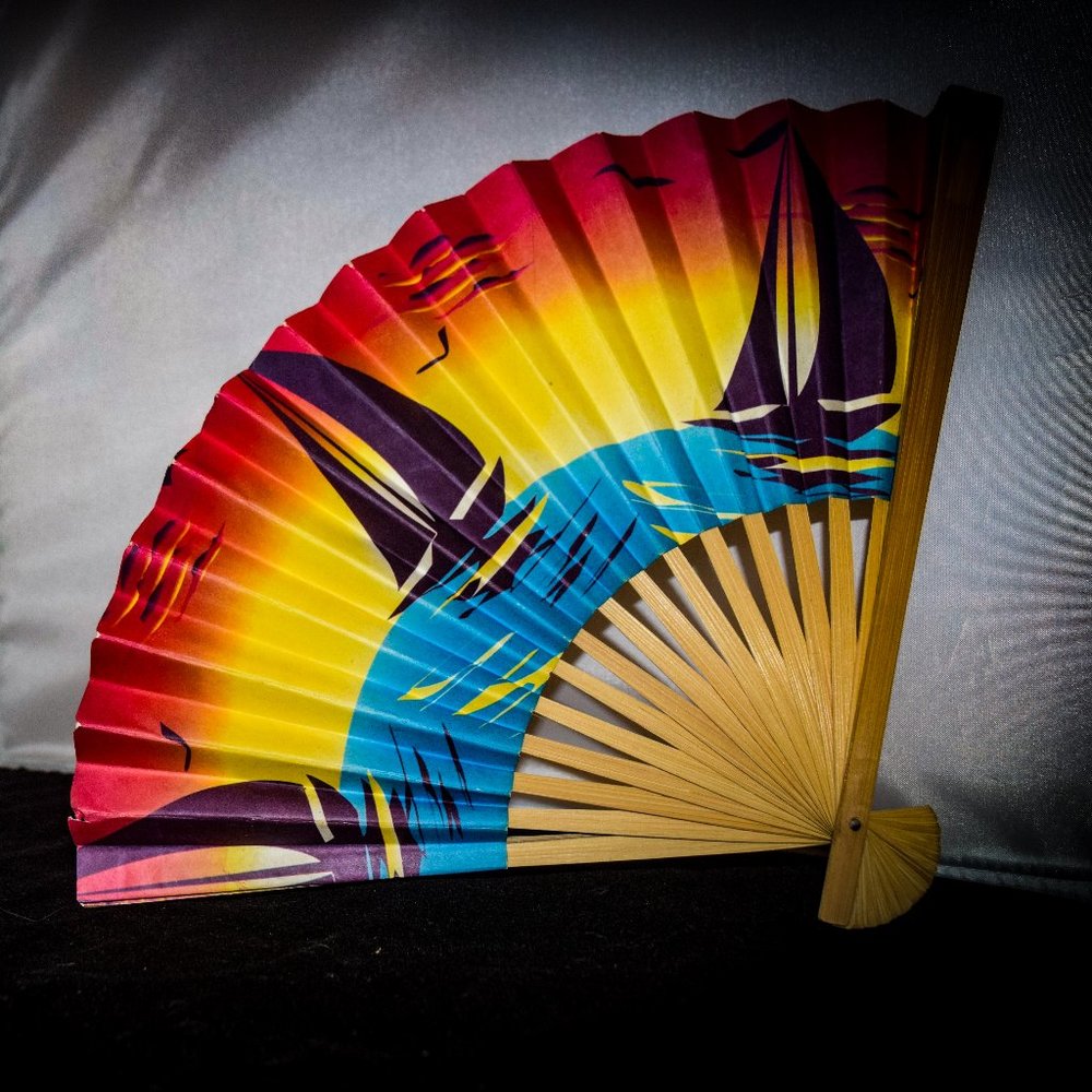 Sail boat fan 10" Multi-color Scene
